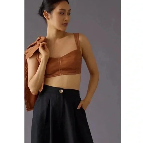 Anthropologie Mango Caramel Seamed Corset Crop Top NWT Size Medium M - Picture 2 of 6